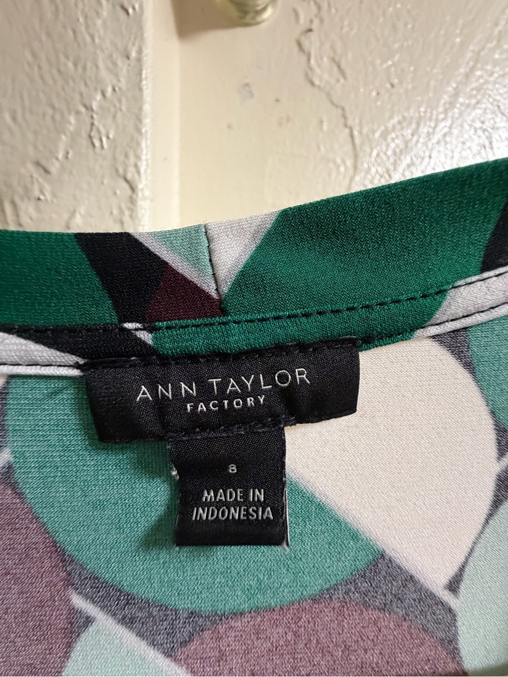 Ann Taylor Green, White and Dark Teal Geometric Wrap Midi Dress - Picture 5 of 5